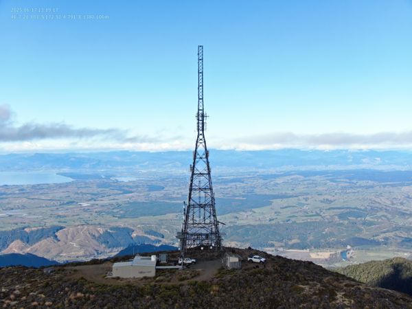 Optelec crew's completed 66m lattice tower structure, Mt Campbell, New Zealand